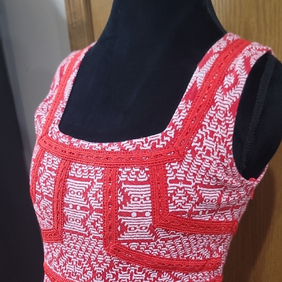 Maeve Anthropologie Vibrant Red and White Geometric Mini Dress - Picture 3 of 9
